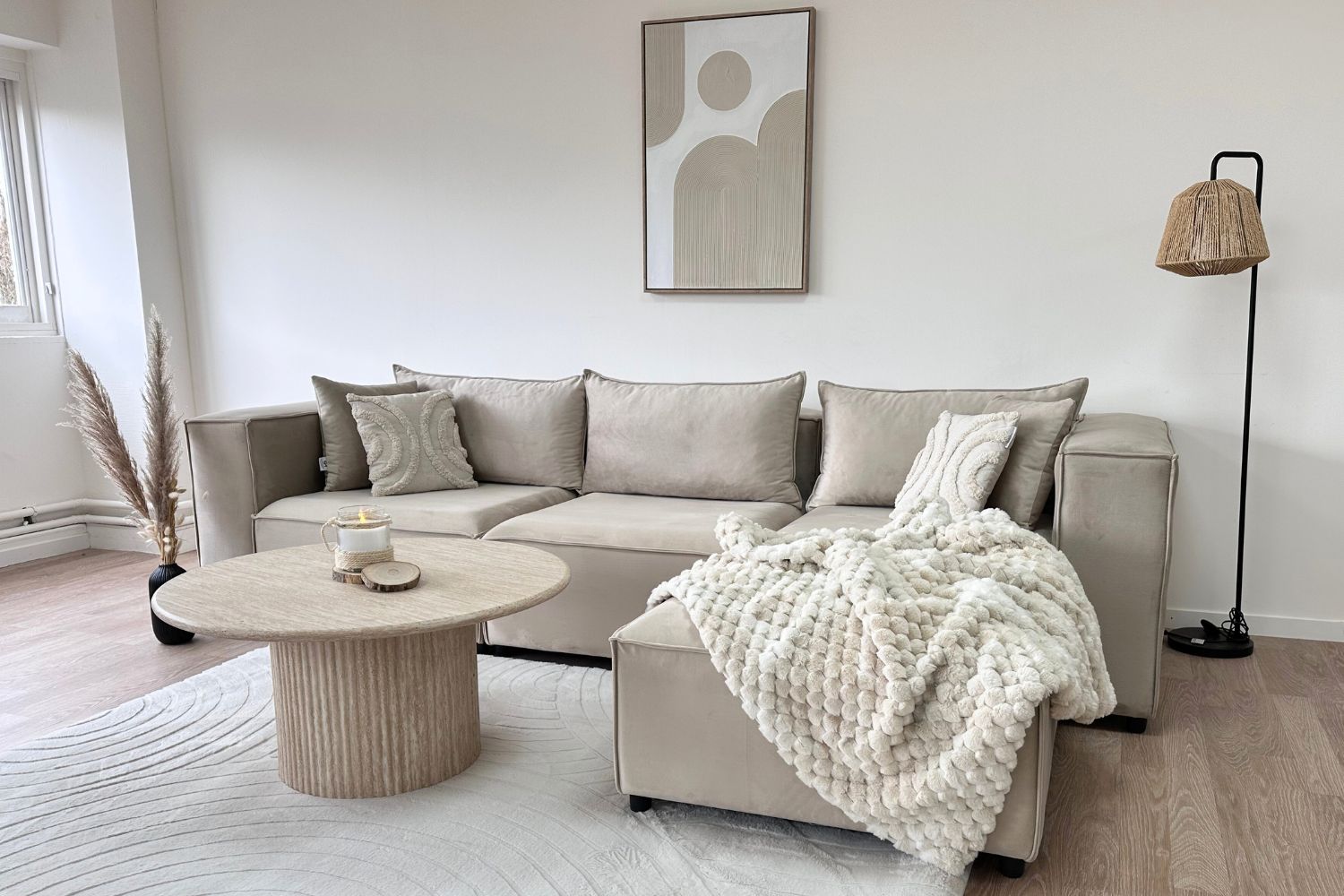 Canapé ELEGANCE velours modulable 3+1 avec pouf