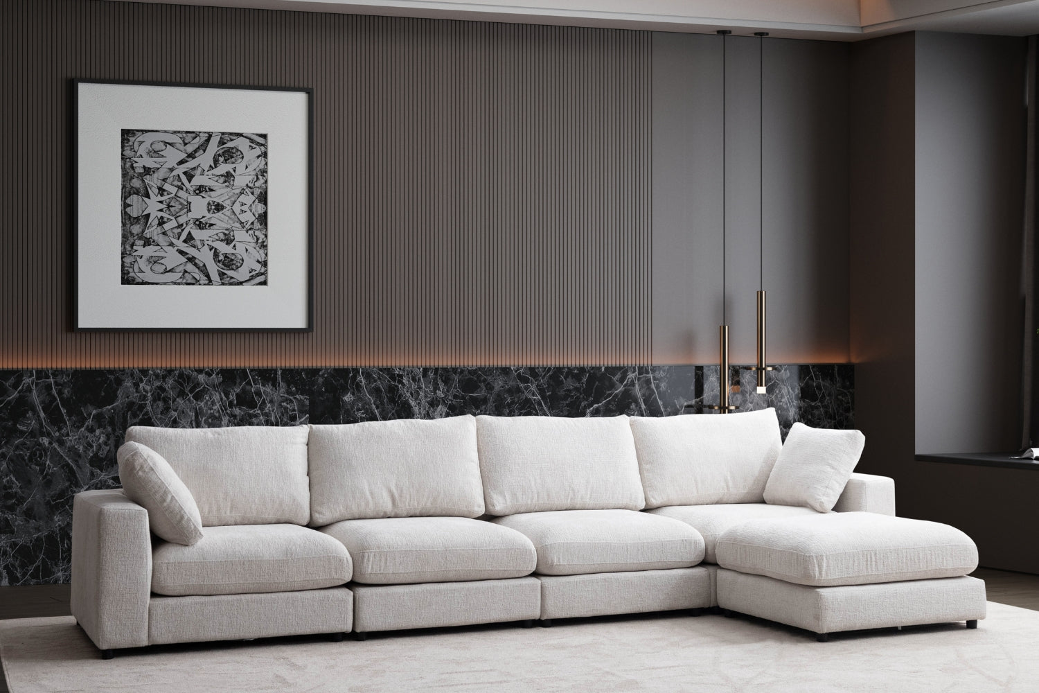 Canapé JULIA modulable chenille 4+1 pouf