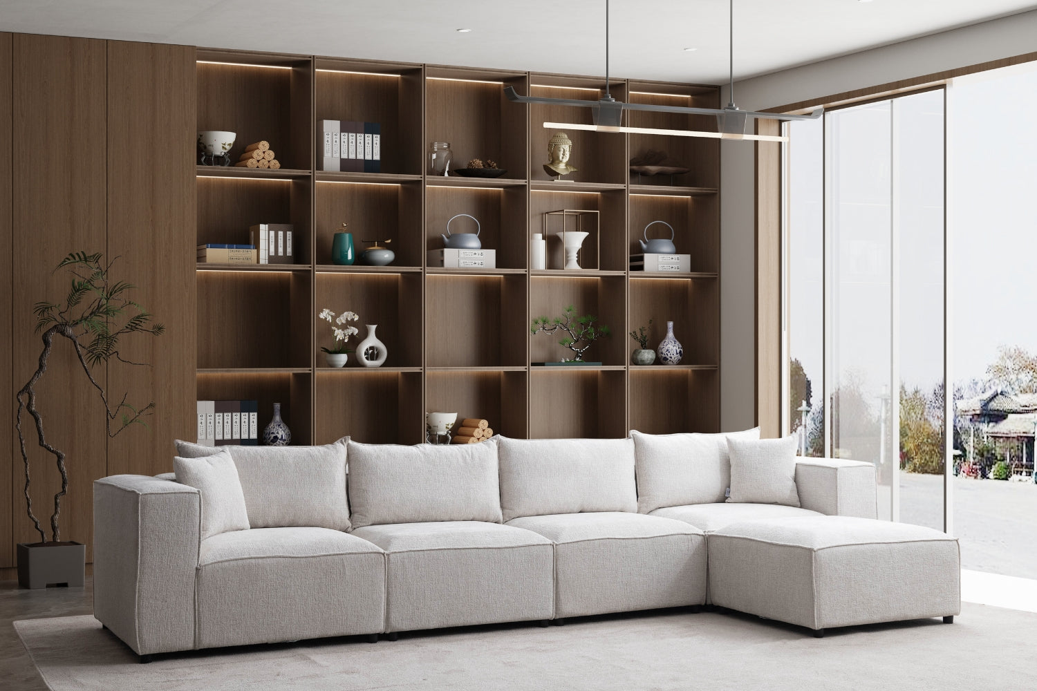 Canapé ELEGANCE modulable 4+1 en chenille avec pouf