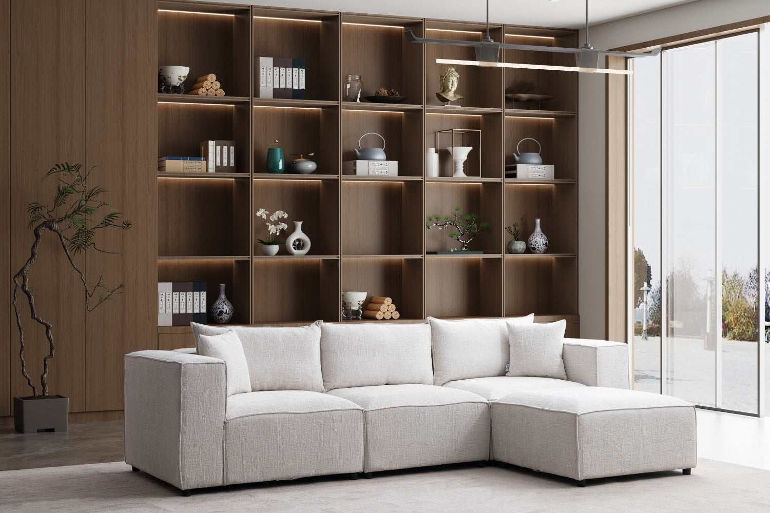 Canapé ELEGANCE chenille modulable 3+1 avec pouf