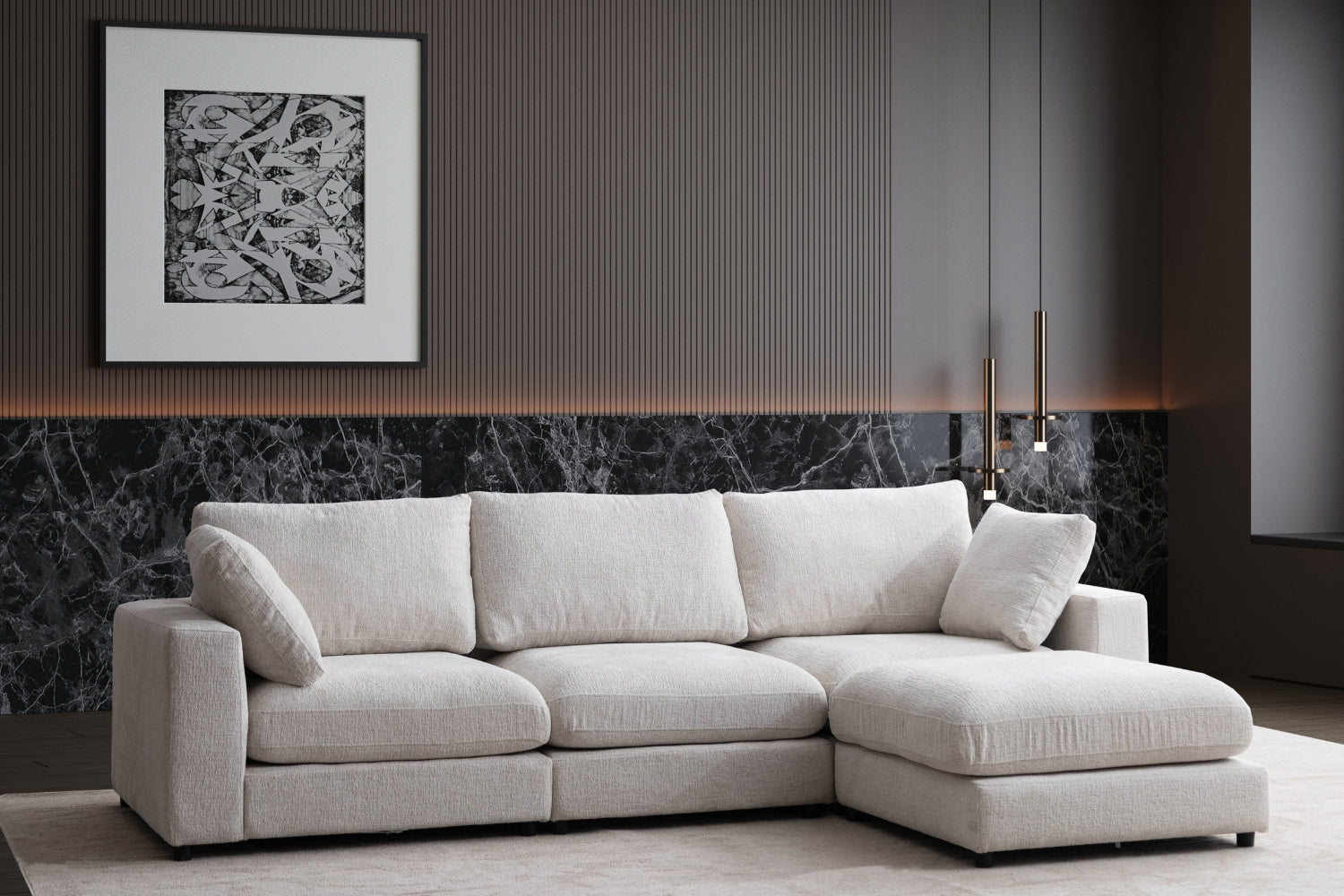Canapé JULIA modulable chenille 3+1 pouf