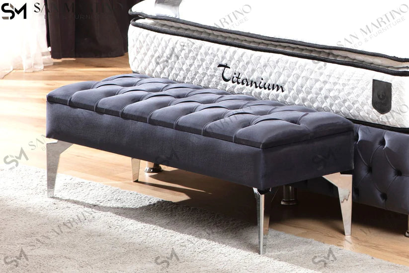 Banquette Coffre Clouté Gris Anthracite