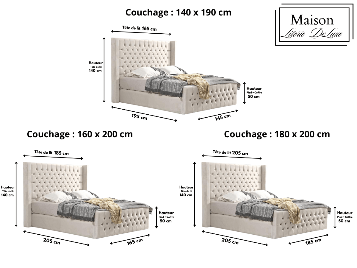 Cadre de lit CLOUTE velours bianca avec tête de lit capitonné