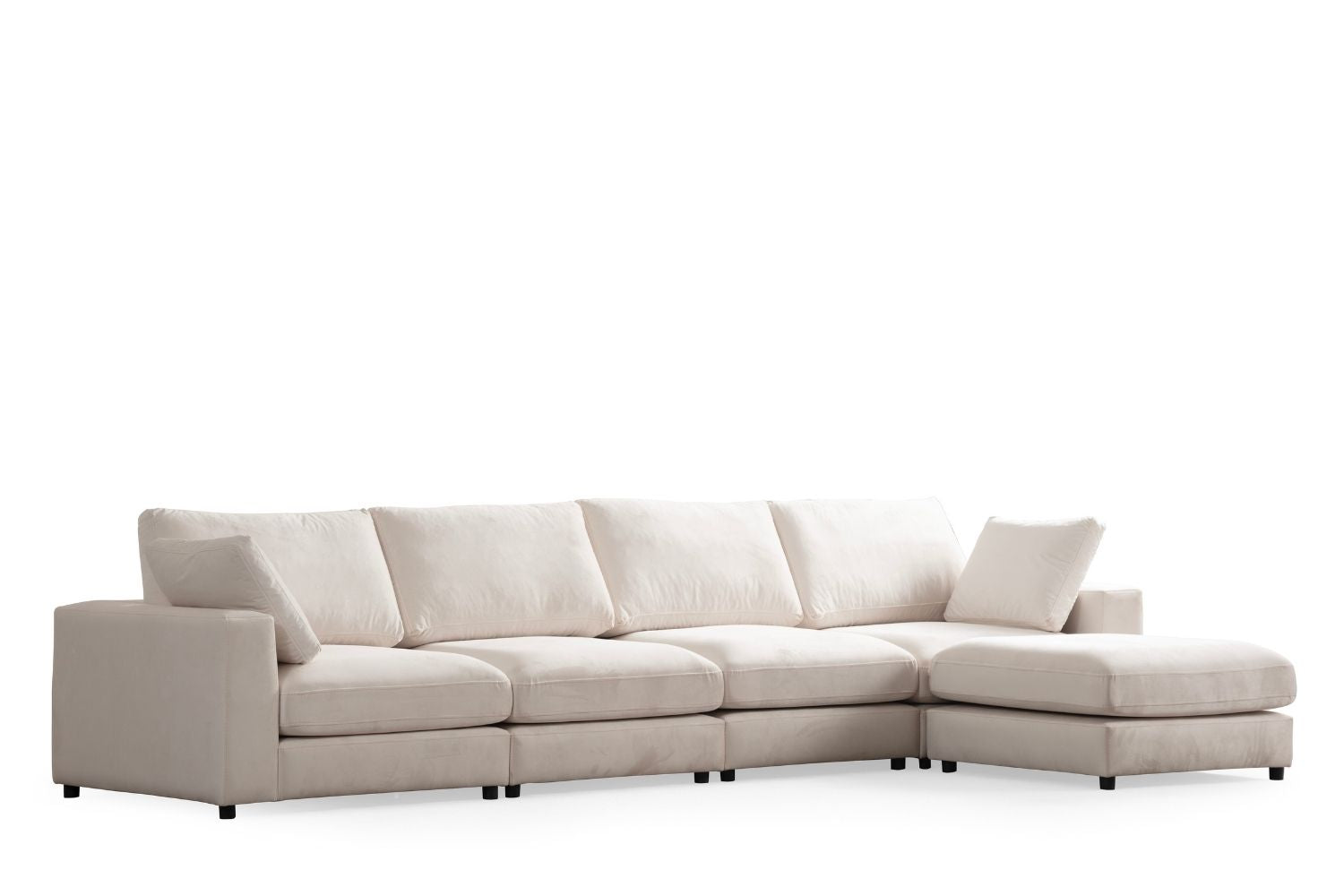 Canapé JULIA Modulable Velours Blanc 4+1 Avec Pouf