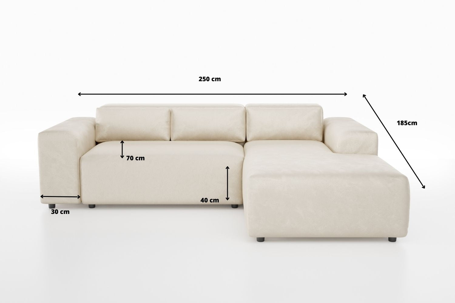 Canapé Moris en Velours Beige Texturé - Dimensions : 250 cm (longueur) x 185 cm (largeur)